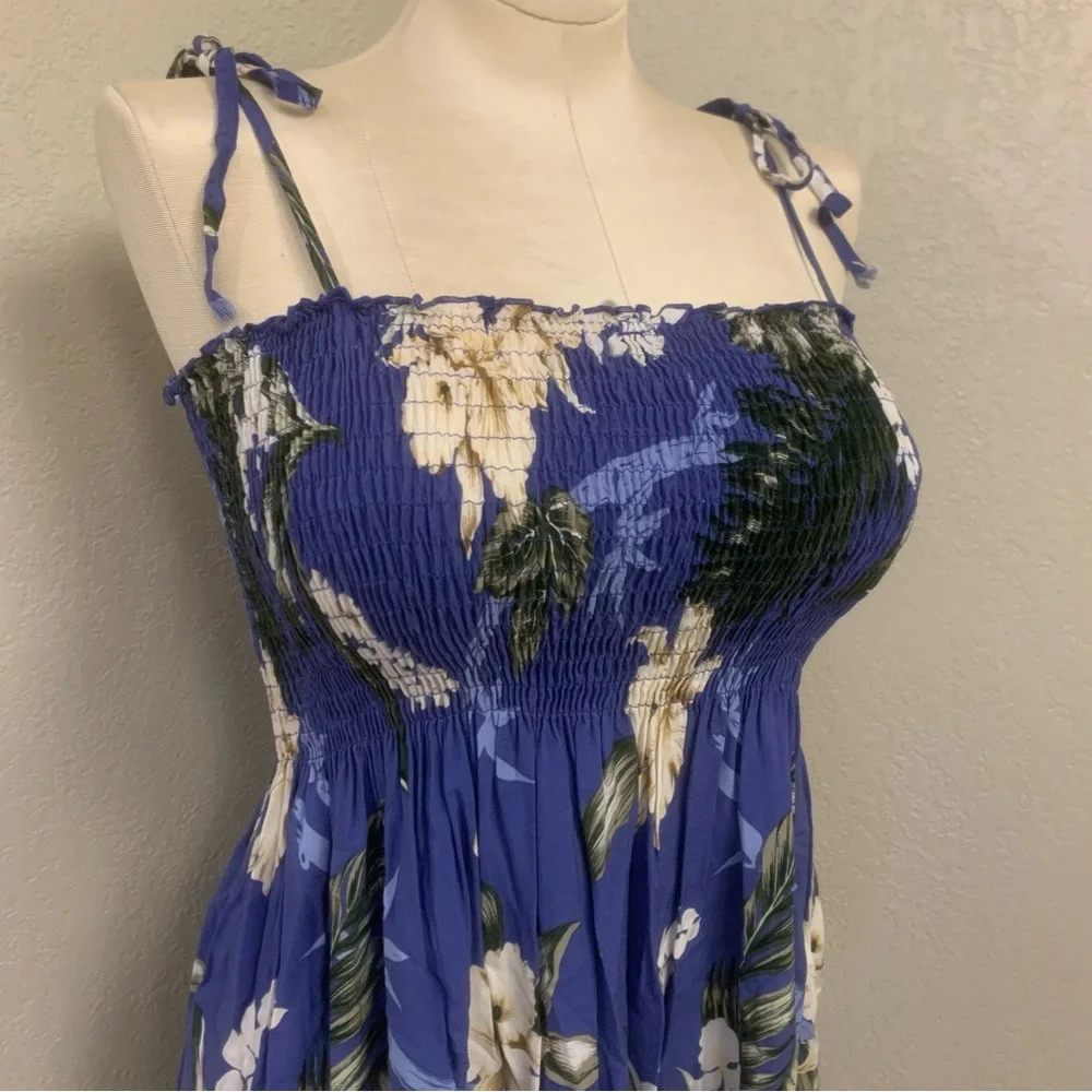 Winnie Fashion Hawaii Orchid Floral Print Blue Aloha Maxi Dress One Size